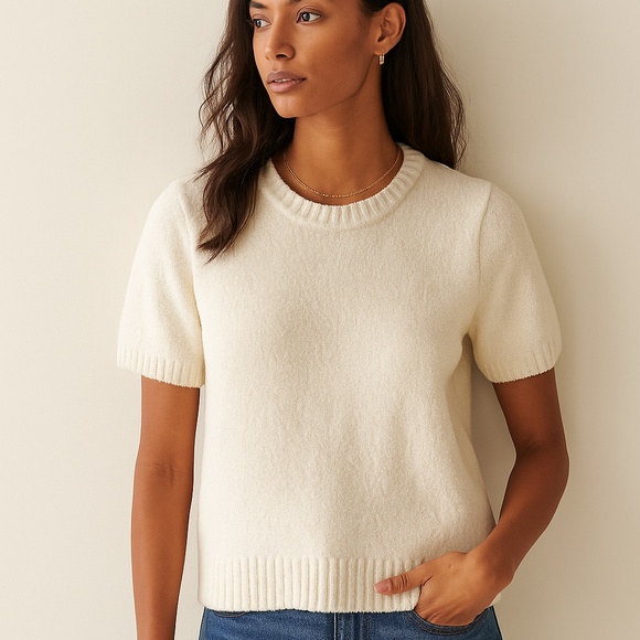 Abercrombie White Knit Tee, EUC - Picture 1 of 3